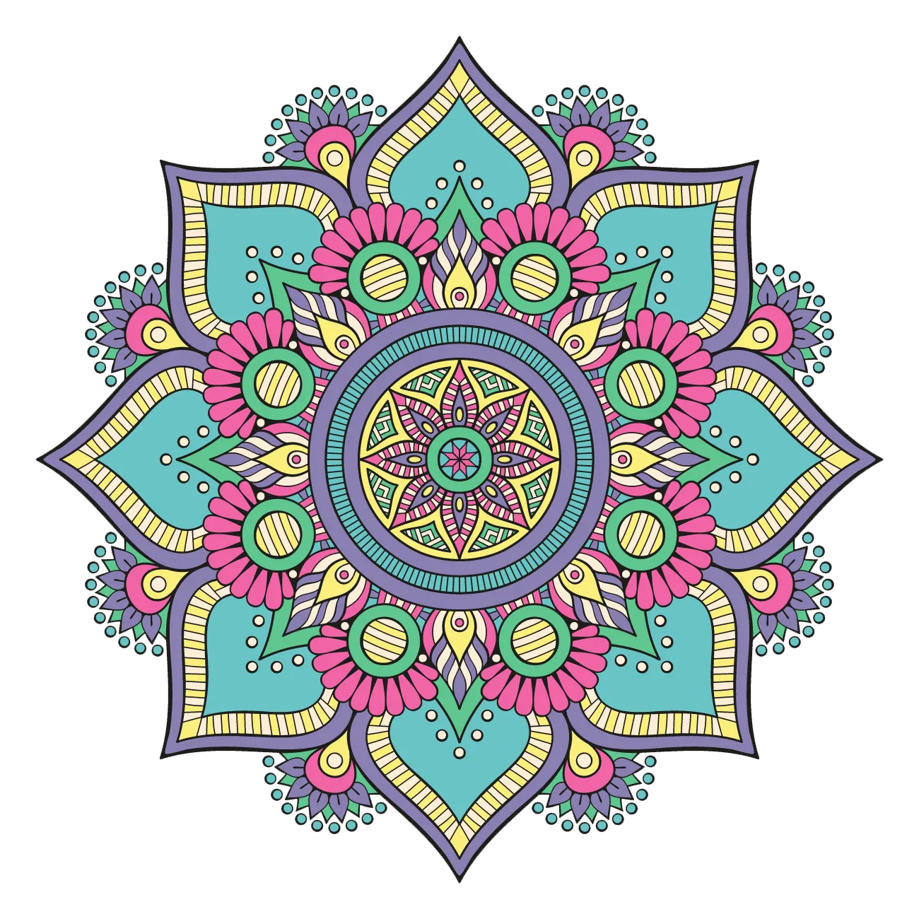Mecca Mandala Rangoli Prayer Islam, abstract texture, multicolored floral illustration, symmetry, happy Birthday Vector Images, sticker png